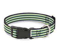 Buckle-Down Collier Clip Plastique Fines Rayures Blanc/Vert Fluo/Marine
