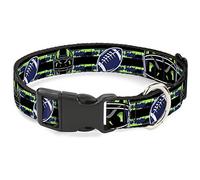 Buckle-Down Collier Clip Plastique - Rayures Noir/Vert Fluo/Bleu