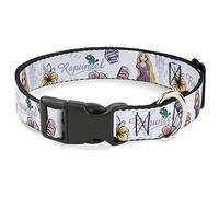 Buckle-Down Collier en plastique pour chien Château de Raiponce et Pascual avec inscription et fleurs Blanc 50,8 à 78,7 cm de large