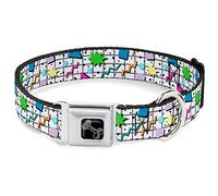 Buckle-Down Collier pour Animal de Compagnie, Collier pour Chien, Boucle de Ceinture de sécurité, Motif Grille des années 90, Gris Vif, Multicolore, 33 à 43,2 cm, 3,8 cm de Large