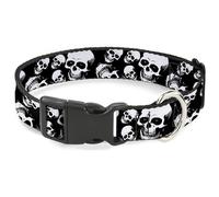 Buckle-Down Collier pour Animal de Compagnie, Collier pour Chien, Boucle en Plastique, crânes souriants et éclatants, Noir, Blanc, Gris, 28 à 41,9 cm, 2,5 cm de Large