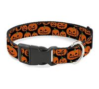 Buckle-Down Collier pour animal de compagnie, collier pour chien, boucle en plastique, motif citrouille Jack O Lantern Expressions noir orange, 24,5 à 36,8 cm, 1,3 cm de large