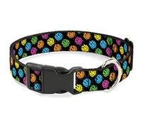 Buckle-Down Collier pour animal de compagnie, collier pour chien, boucle en plastique, smiley visages fondus mini angle répétitif noir, multi néon, 33 à 43,2 cm, 3,8 cm de large