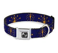 Buckle-Down Collier pour Animal Domestique, Collier pour Chien, Boucle de Ceinture de sécurité, Drapeau de l'Indiana, Torche, Gros Plan, Bleu Marine doré, 50,8 à 78,7 cm, 3,8 cm de Large