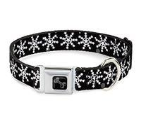 Buckle-Down Collier pour Animal Domestique, Collier pour Chien, Boucle de Ceinture de sécurité, Flocons de Neige étoilés, Noir, Blanc, Gris, 50,8 à 78,7 cm, 3,8 cm de Large