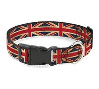 Buckle-Down Collier pour Animal Domestique, Collier pour Chien, Boucle en Plastique, Drapeau du Royaume-Uni continu, Vintage, 17,8 à 21,6 cm, 1,3 cm de Large