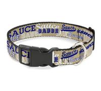 Buckle-Down Collier pour Animal Domestique, Collier pour Chien, Boucle en Plastique, Sauce, Typographie, Collage Brun Clair, Blanc, Bleu, 33 à 43 cm, 3,8 cm de Large