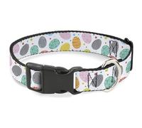 Buckle-Down Collier pour animal domestique, collier pour chien, boucle en plastique, œufs de Pâques décorés œufs éparpillés blanc multicolore, 24,5 à 36,8 cm, 1,3 cm de large