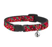 Buckle-Down Collier pour chat avec clochette, arbres de Noël festifs dispersés rouge multicolore, 21,6 à 30,5 cm de large