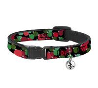 Buckle-Down Collier pour chat avec clochette, boules de Noël, boules de Noël, rouge, vert, 21,6 à 30,5 cm de large