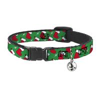 Buckle-Down Collier pour chat avec clochette, chaussette de Noël et étoile verte blanchie, 21,6 à 30,5 cm de large