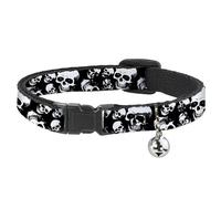 Buckle-Down Collier pour chat avec clochette, crânes souriants et éclatants, noir, blanc, gris, 21,6 à 30,5 cm de large