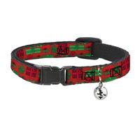 Buckle-Down Collier pour chat avec clochette, emballage de Noël, rouge et vert, 21,6 à 30,5 cm de large