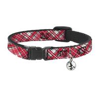 Buckle-Down Collier pour chat avec clochette, motif écossais diagonal, blanc, rouge, noir, 21,6 à 30,5 cm de large