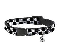 Buckle-Down Collier pour chat avec clochette, smiley triste, damier noir et blanc, 21,6 à 30,5 cm de large
