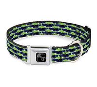 Buckle-Down Collier pour Chien avec Boucle de Ceinture de sécurité - Abstrait Gribouillis Noir/Bleu/Vert Fluo