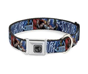 Buckle-Down Collier pour Chien avec Boucle de Ceinture de sécurité Avengers Marteau de Thor Action Pose Galaxy Blues Blanc 28 à 43 cm Largeur 2,5 cm