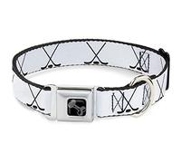 Buckle-Down Collier pour Chien avec Boucle de Ceinture de sécurité en métal, bâtons de Hockey et Palet Blanc Noir, 24,1 à 33 cm, 2,5 cm de Large