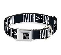 Buckle-Down Collier pour Chien avec Boucle de Ceinture de sécurité en métal Faith Greater Than Fear Bleu Marine Blanc 24,1 à 33 cm 2,5 cm de Large