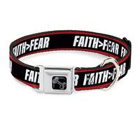 Buckle-Down Collier pour chien avec boucle de ceinture de sécurité en métal Motif Faith Greater Than Fear Rayures Rouge/noir/blanc 33 à 43 cm 3,8 cm de large