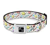 Buckle-Down Collier pour Chien avec Boucle de Ceinture de sécurité en métal - Motif quadrillage des années 90 - Gris Pastel - 33 à 43 cm - 3,8 cm de Large