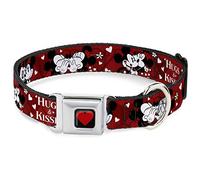 Buckle Down Collier pour Chien avec Boucle de Ceinture de sécurité - Mickey & Minnie Hugs & Kiss Poses - Rouge/Blanc - 2,5 cm de Large - Convient pour Tour de Cou de 38,1 à 66 cm - Taille L