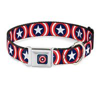 Buckle-Down Collier pour Chien avec Boucle de Ceinture de sécurité Motif Bouclier Captain America Bleu Marine 2,5 cm de Large pour Tour de Cou de 38 à 66 cm Taille L