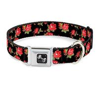 Buckle-Down Collier pour Chien avec Boucle de Ceinture de sécurité - Roses Rouges dispersées - 2,5 cm de Large - Convient pour Tour de Cou de 38,1 à 66 cm - Taille L