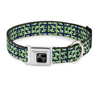 Buckle-Down Collier pour Chien avec Boucle de Ceinture - Motif écossais Abstrait Blanc/Bleu Marine/Vert Fluo