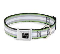 Buckle-Down Collier pour Chien avec Boucle de Ceinture - Rayures Bleu Marine/Vert Fluo/argenté/Blanc