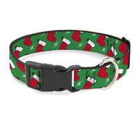 Buckle-Down Collier pour Chien avec Boucle en Plastique, Chaussette de Noël et étoile Verte blanchie, 40,6 à 58,1 cm de Large