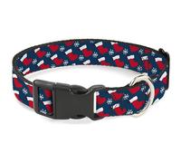 Buckle-Down Collier pour chien avec boucle en plastique, chaussette de Noël et flocon de neige bleu blanchi, 50,8 à 78,7 cm, 3,8 cm de large
