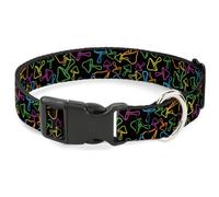 Buckle-Down Collier pour Chien avec Boucle en Plastique, Contour Champignon dispersé, Noir, Multicolore, 21,6 à 30,5 cm de Large