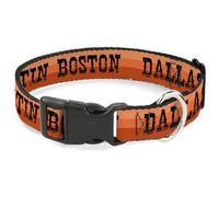 Buckle-Down Collier pour chien avec boucle en plastique - Dallas Raleigh Tennessee Austin Boston Rayures Marron - 17,8 à 21,6 cm - 1,3 cm de large