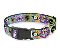 Buckle-Down Collier pour Chien avec Boucle en Plastique, Fleurs extraterrestres Funky Bleu Turquoise, Multicolore, 17,8 à 21,6 cm, 1,3 cm de Large