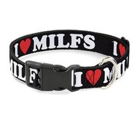 Buckle-Down Collier pour chien avec boucle en plastique I Heart Milfs Noir Blanc Rouge 50,8 à 78,7 cm Largeur 3,8 cm
