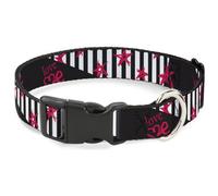 Buckle-Down Collier pour Chien avec Boucle en Plastique Love Me Sketch Stars Rayures Noir Blanc Fuchsia 50,8 à 78,7 cm Largeur 3,8 cm
