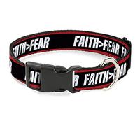 Buckle-Down Collier pour chien avec boucle en plastique Motif rayures Faith Greater Than Fear Rouge/noir/blanc 21,6 à 30,5 cm