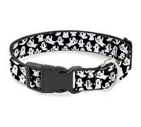 Buckle-Down Collier pour chien avec boucle en plastique - Poses de fantômes - Noir et blanc - 21,6 à 30,5 cm de large