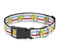 Buckle-Down Collier pour chien en plastique à clipser Motif Bob l'éponge Blanc Bleu Rouge 28 à 43 cm Largeur 2,5 cm