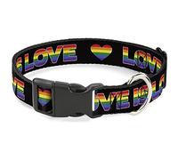 Buckle-Down Collier pour chien en plastique avec clip Love is Love Cœur Noir arc-en-ciel 45,7 à 81,3 cm Largeur 3,8 cm