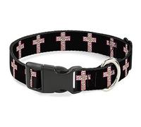Buckle Down Cross Repeat Noir/léopard Marron/Rose Double col Clip en Plastique, 1/5,1 cm Wide-Fits 6-22,9 cm Neck-Small