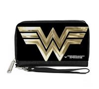 Buckle-Down DC Comics Portefeuille zippé en cuir vegan avec logo Wonder Woman 1984 WW Noir/doré, Doré, noir., 7.5"x4.5", Décontracté
