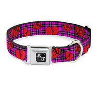 Buckle Down Dc-w30294-wl Broken Hearts & Roses avec Fuchsia Plaid Ceinture de sécurité Collier de Chien, Grande