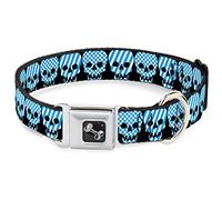 Buckle Down Dc-w30377-wm Ceinture de sécurité Collier de Chien, écran Large, Medium, Checker et à Rayures Têtes de Mort Noir/Blanc/Bleu Clair