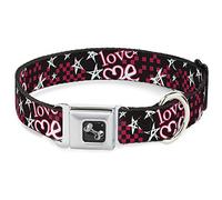 Buckle Down Dc-w31240-m Ceinture de sécurité Collier de Chien, Medium, Love Me W/Sketch étoiles et Carreaux Noir/Fuchsia/Blanc