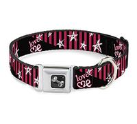 Buckle Down Dc-w31241-l Ceinture de sécurité Collier de Chien, Grande, Amour, Me W/Sketch étoiles et Rayures Noir/Fuchsia/Blanc