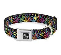Buckle Down Dc-w31629-wl Ceinture de sécurité Collier pour Chien, Large, DE Grande Paix Hearts Stacked Noir/Fluo