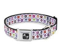 Buckle Down Dc-w31901-ws Ceinture de sécurité Collier de Chien, écran Large, Petite, tête de Mort et Fleur de lys Blanc/Multi Couleur