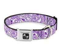 Buckle Down Dc-w32809-wm Ceinture de sécurité Collier de Chien, écran Large, Medium, Bandana/têtes de Mort Blanc/Violet